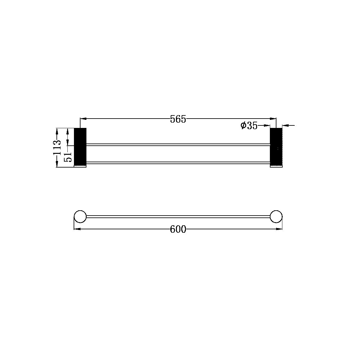 OPAL DOUBLE TOWEL RAIL 600MM BRUSHED NICKEL (NR2524dBN)