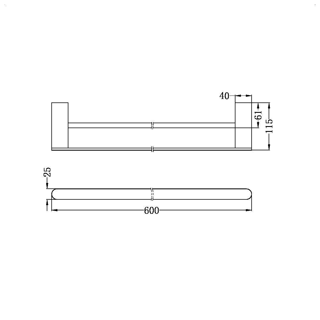 BIANCA DOUBLE TOWEL RAIL 600MM CHROME (NR9024dCH)