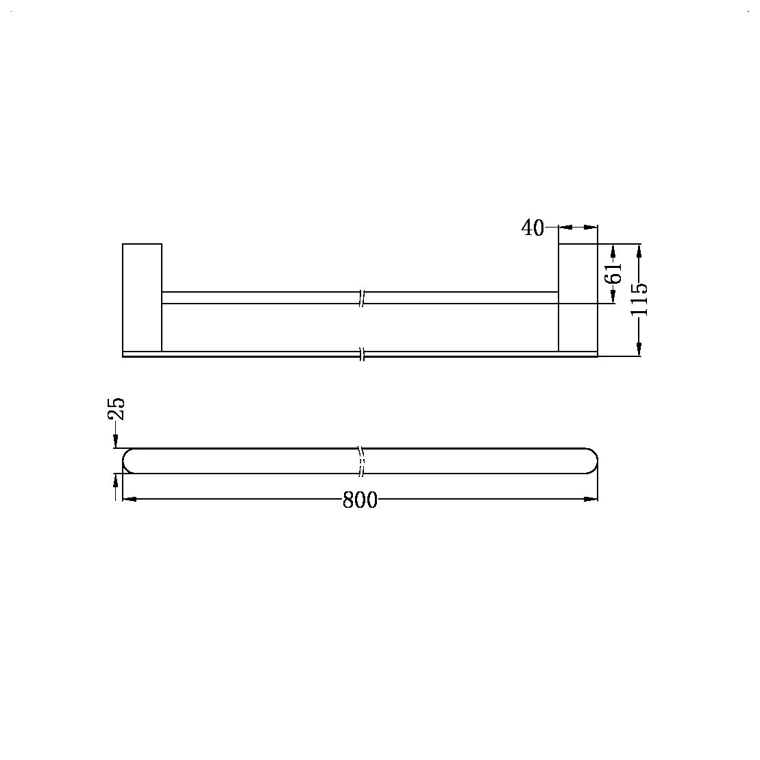 BIANCA DOUBLE TOWEL RAIL 800MM GUN METAL (NR9030dGM)