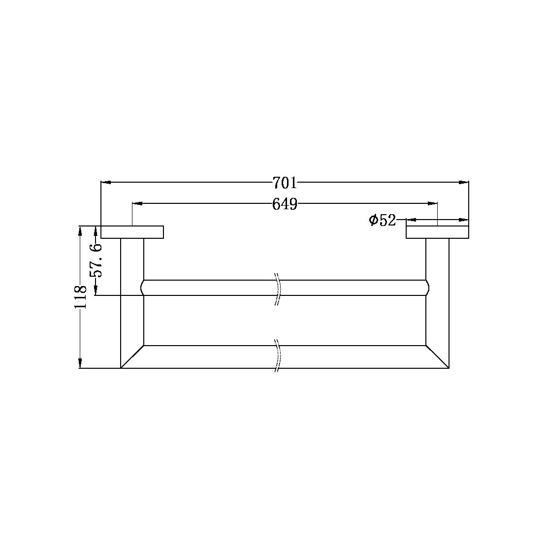 DOLCE DOUBLE TOWEL RAIL 700MM CHROME (NR3630dCH)