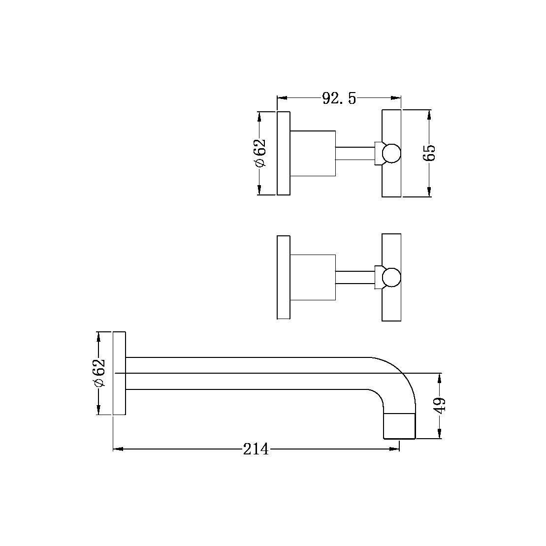 X PLUS WALL BASIN SET BRUSHED GOLD (215mm) (NR201607aBG)