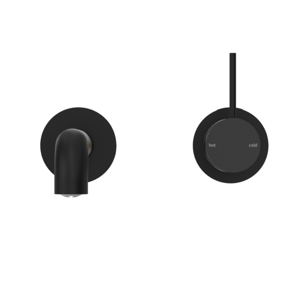MECCA WALL BASIN/BATH MIXER SEPARATE BACK PLATE HANDLE UP 120/160/185/230/260 MM SPOUT MATTE BLACK (NR221910d120/160/185/230/260 MB)