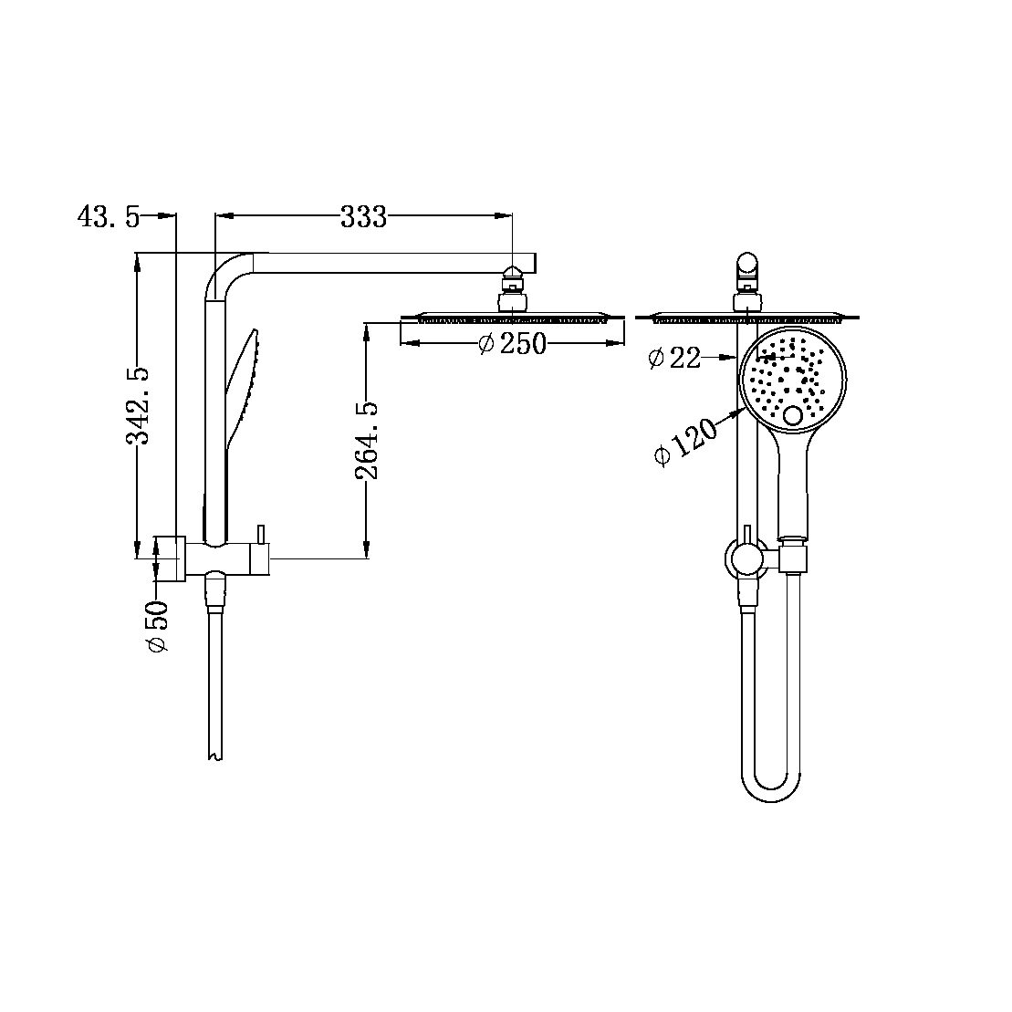 MECCA 2 IN 1 SHOWER CHROME (NR250805bCH)