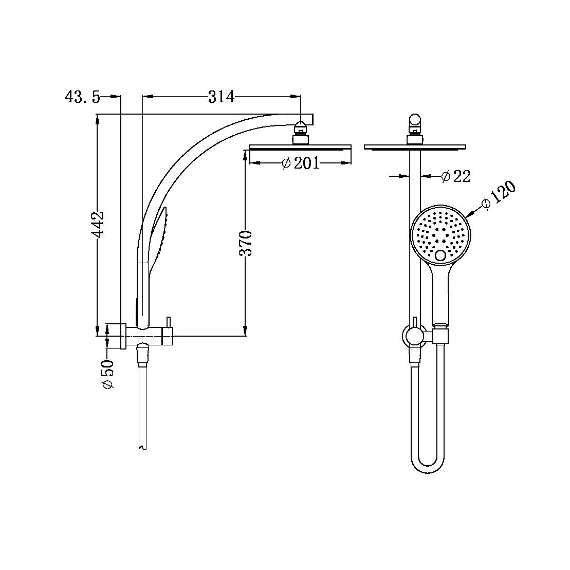 DOLCE 2 IN 1 SHOWER CHROME (NR280705fCH)