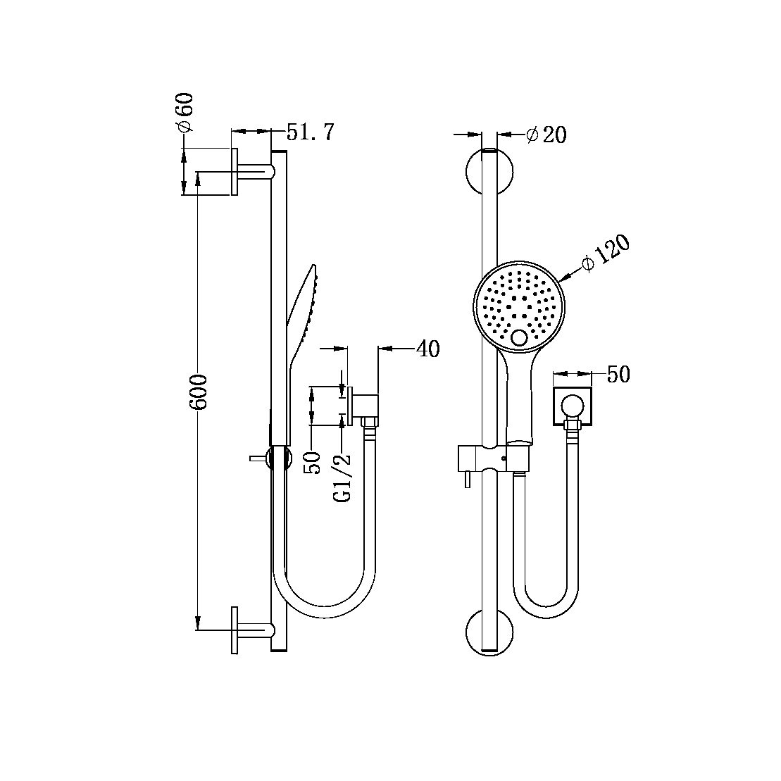 DOLCE RAIN SHOWER RAIL WITH PUSH BUTTON SHOWER CHROME (NR310CH)