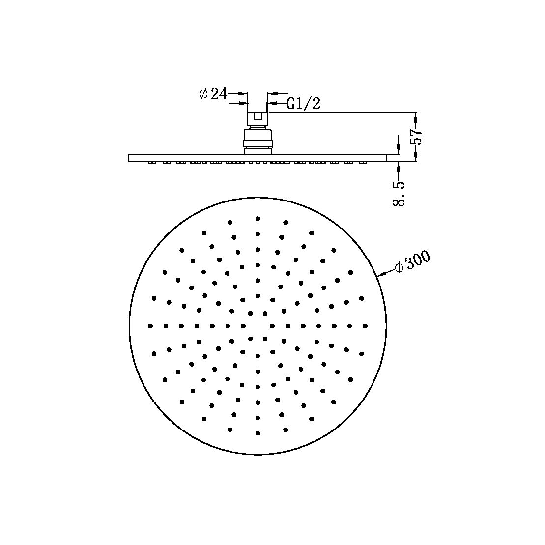 300MM ROUND SHOWER HEAD MATTE BLACK (NRROA1202MB)