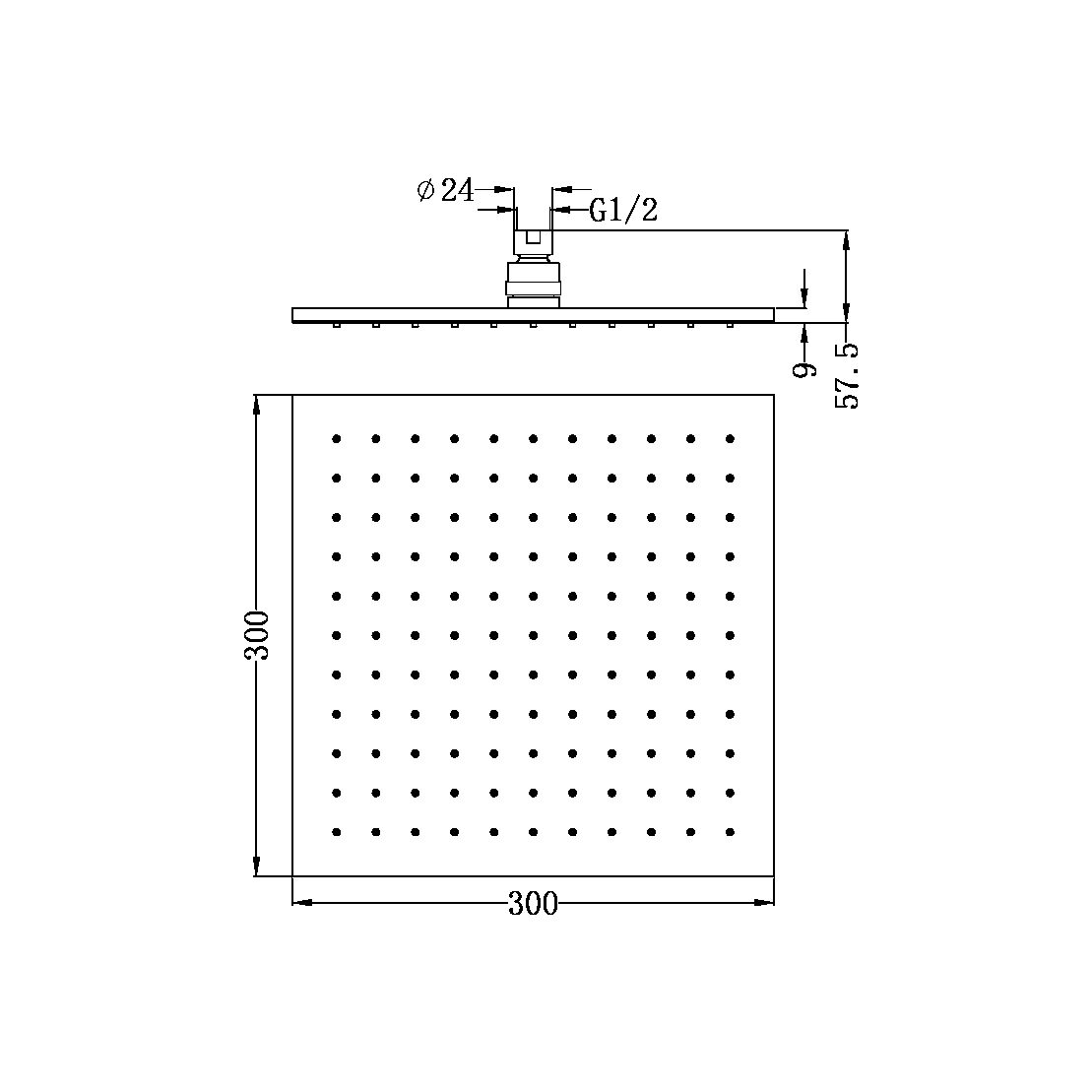 300MM SQUARE SHOWER HEAD MATTE BLACK (NRROB1202MB)