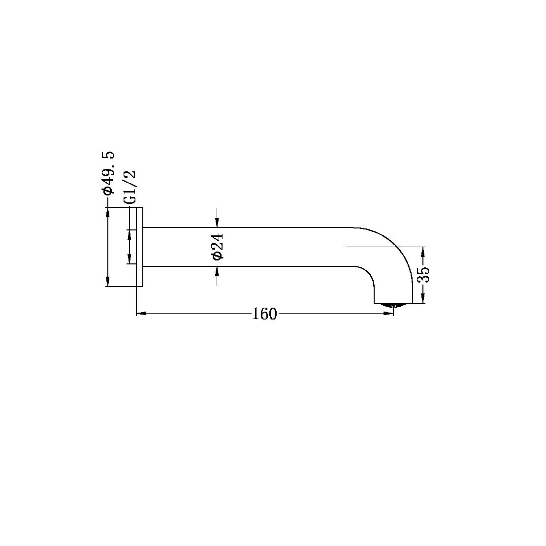 MECCA BASIN/BATH SPOUT ONLY 160/215/250MM GUN METAL (NR221903160/215/250 GM)
