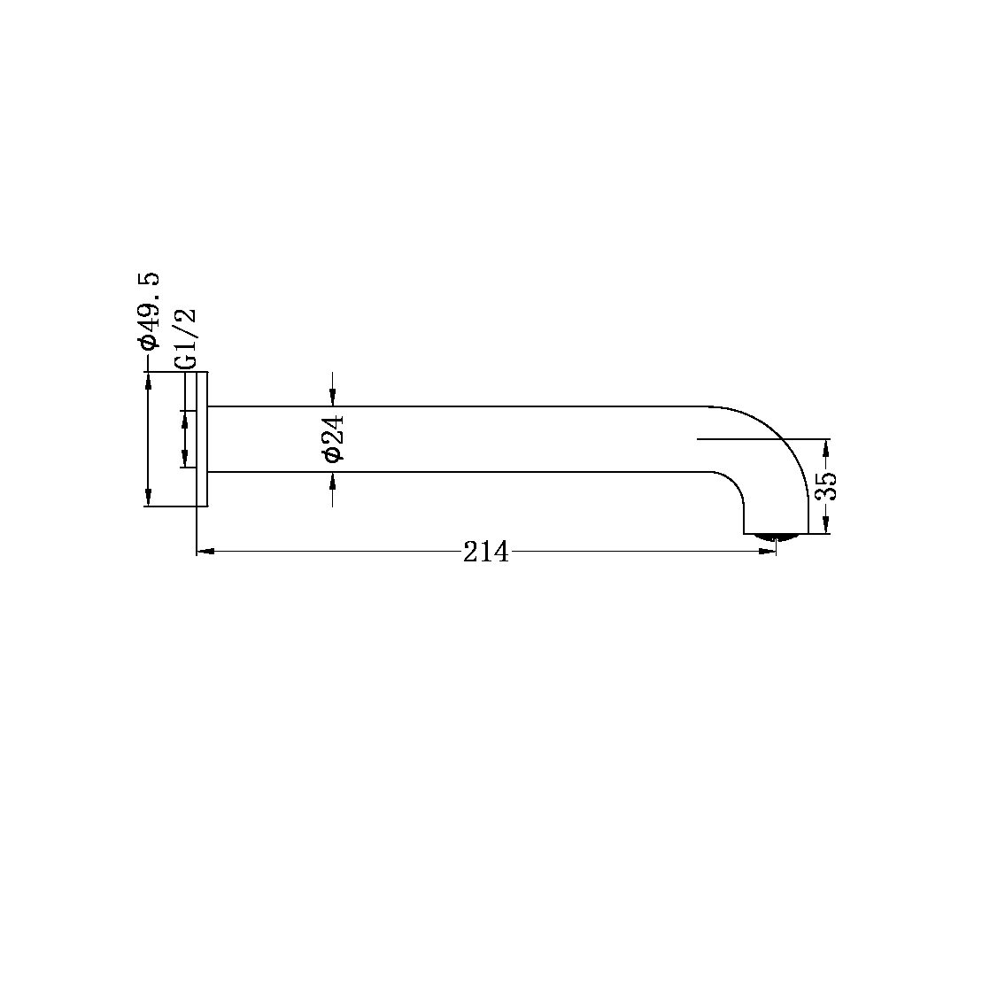MECCA BASIN/BATH SPOUT ONLY 160/215/250MM GUN METAL (NR221903160/215/250 GM)