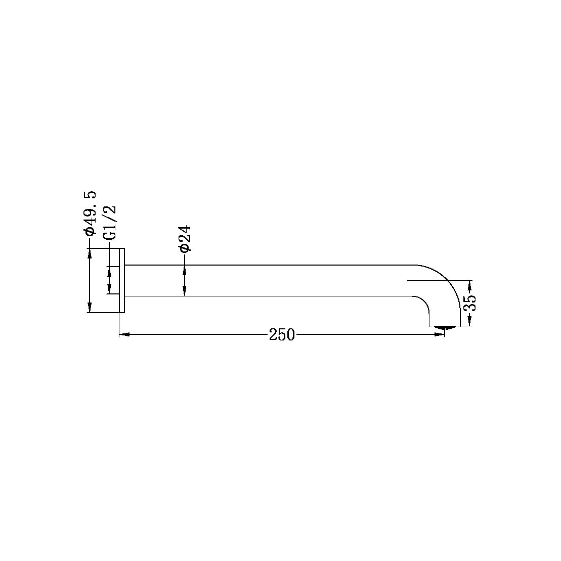 MECCA BASIN/BATH SPOUT ONLY 160/215/250MM GUN METAL (NR221903160/215/250 GM)