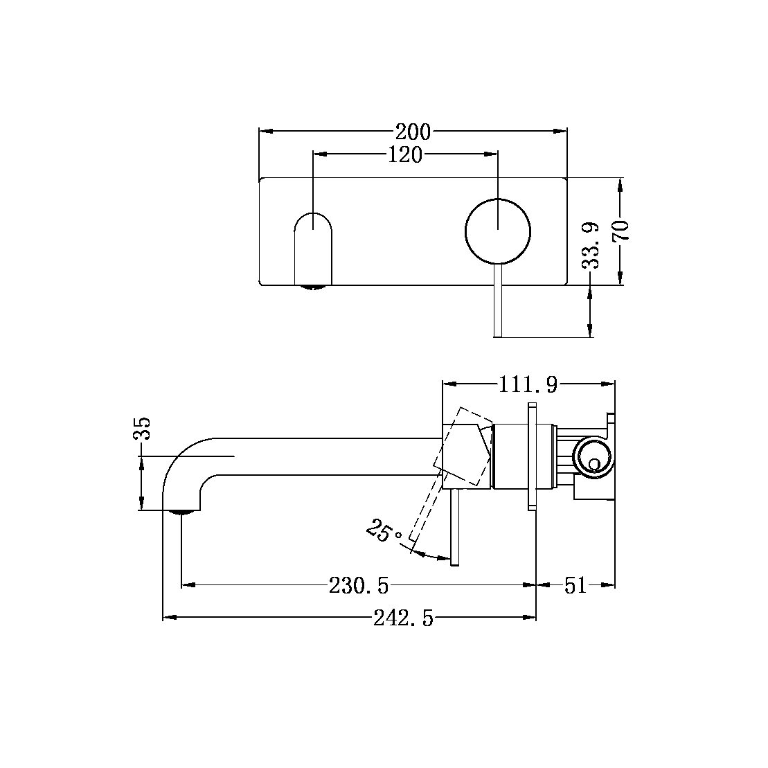 MECCA WALL BASIN/BATH MIXER 120/160/185/230/260MM SPOUT GUN METAL (NR221910a120/160/185/230/260GM)