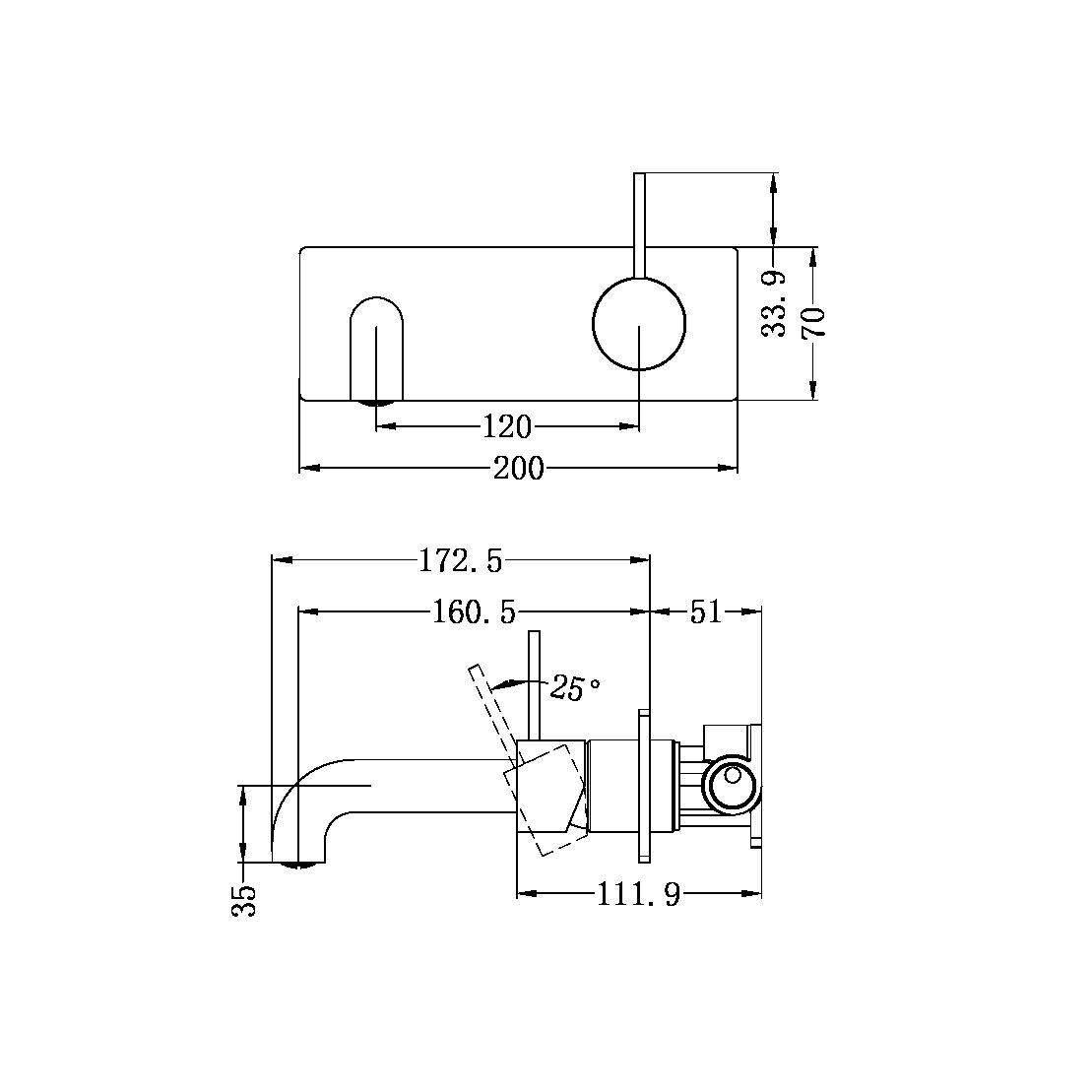 MECCA WALL BASIN/BATH MIXER HANDLE UP 120/160/185/230/260 MM SPOUT BRUSHED NICKEL (NR221910b120/160/185/230/260 BN)