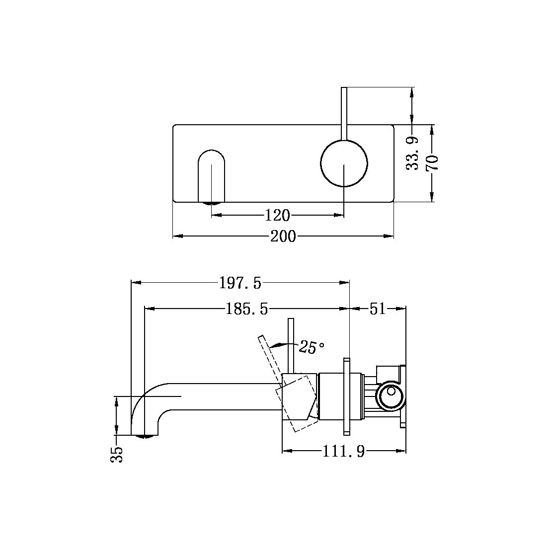 MECCA WALL BASIN/BATH MIXER HANDLE UP 120/160/185/230/260 MM SPOUT BRUSHED NICKEL (NR221910b120/160/185/230/260 BN)