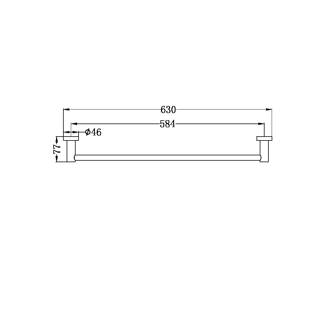 MECCA SINGLE TOWEL RAIL 600MM CHROME (NR1924CH)