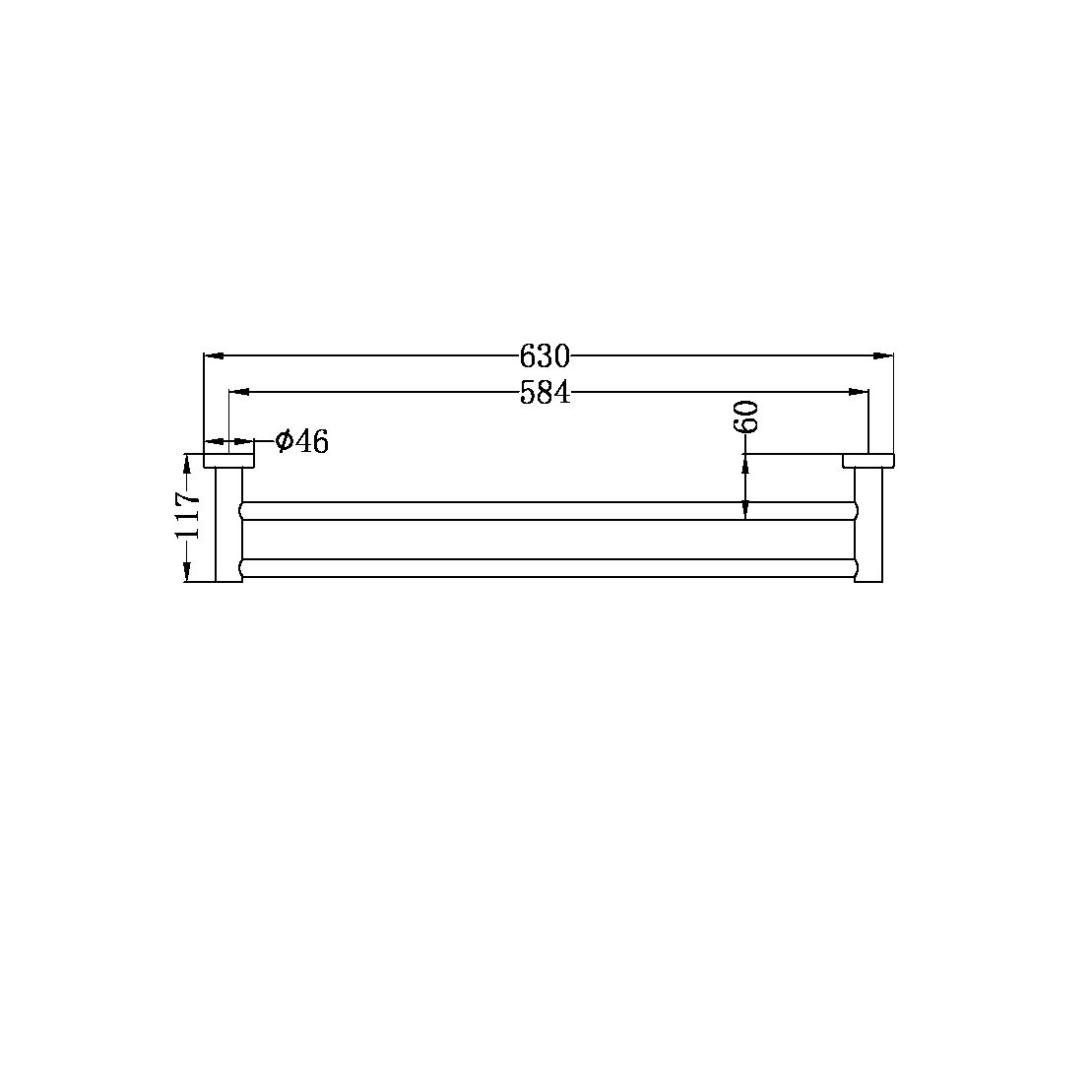 MECCA DOUBLE TOWEL RAIL 600MM CHROME (NR1924dCH)