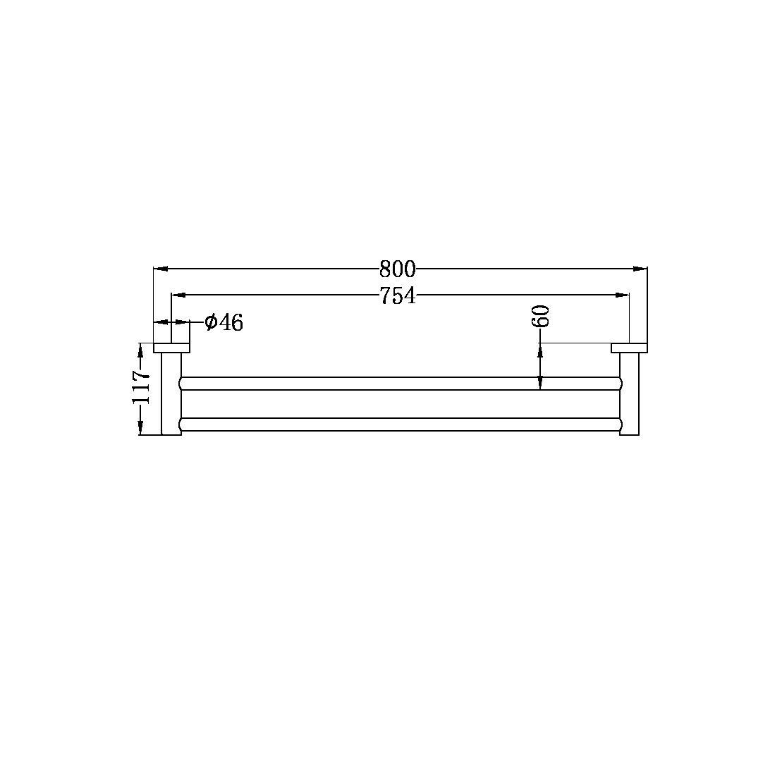 MECCA DOUBLE TOWEL RAIL 800MM CHROME (NR1930dCH)