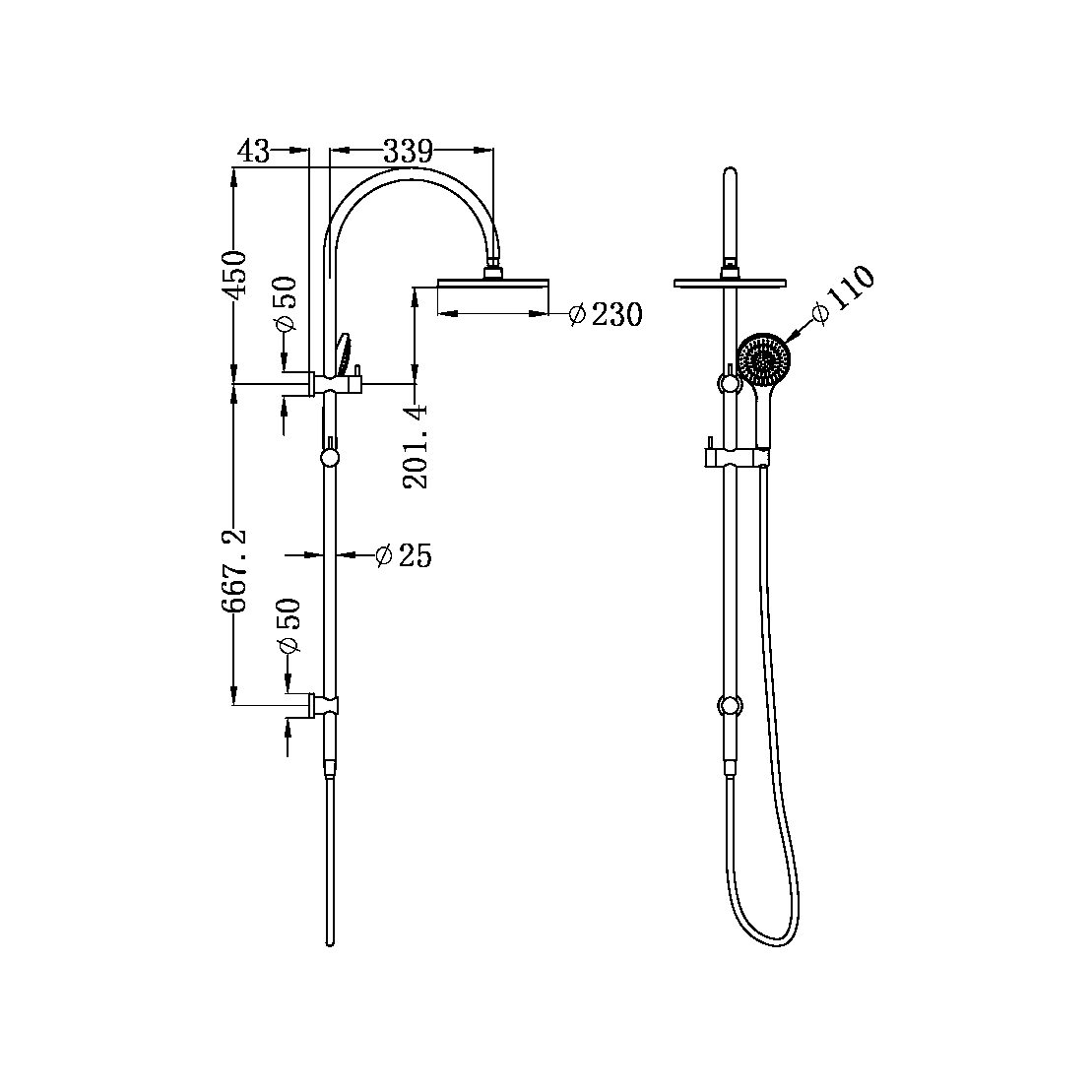 MECCA TWIN SHOWER WITH AIR SHOWER BRUSHED GOLD (NR221905bBG)