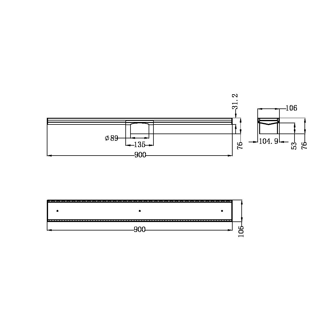 TILE INSERT V CHANNEL FLOOR GRATE 89MM OUTLET WITH HOLE SAW BRUSHED BRONZE (NRFG001HSBZ)