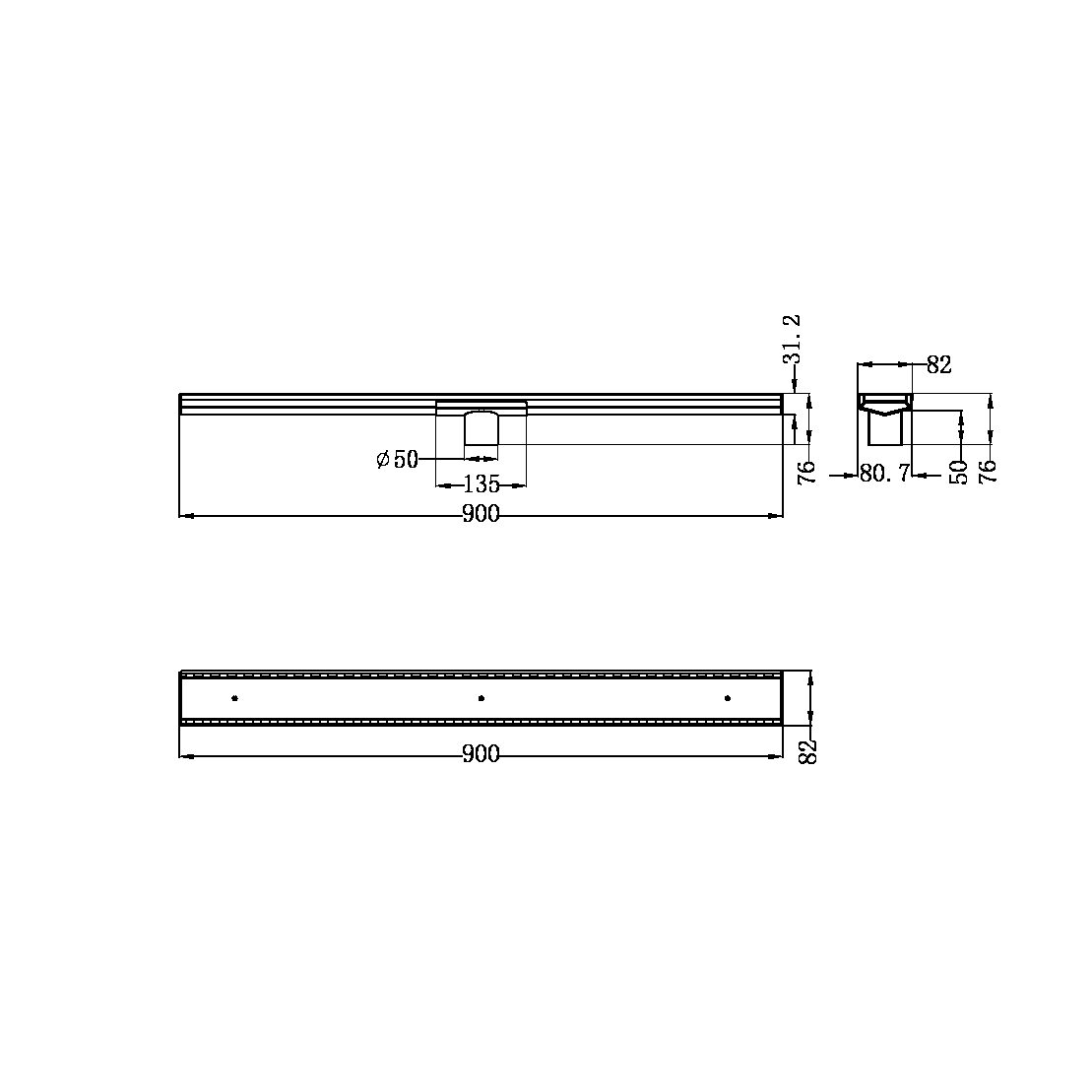 TILE INSERT V CHANNEL FLOOR GRATE 50MM OUTLET WITH HOLE SAW MATTE BLACK (NRFG002HSMB)
