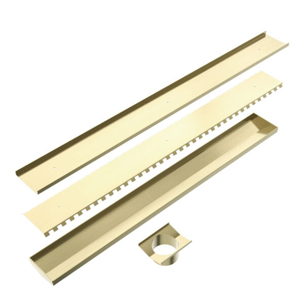 TILE INSERT V CHANNEL FLOOR GRATE 89MM OUTLET WITH HOLE SAW BRUSHED GOLD (NRFG001HSBG)