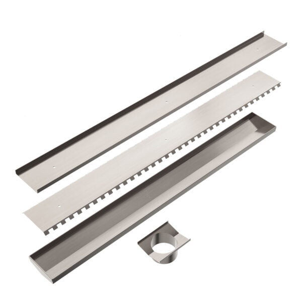 TILE INSERT V CHANNEL FLOOR GRATE 89MM OUTLET WITH HOLE SAW BRUSHED NICKEL (NRFG001HSBN)