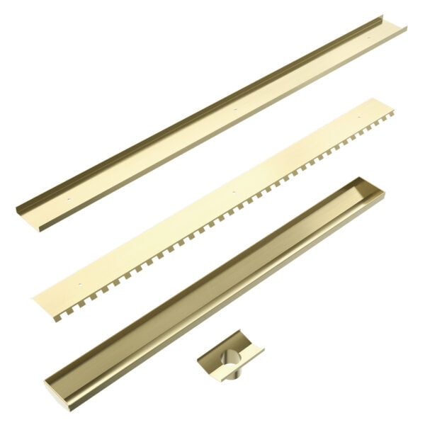 TILE INSERT V CHANNEL FLOOR GRATE 50MM OUTLET WITH HOLE SAW BRUSHED GOLD (NRFG002HSBG)