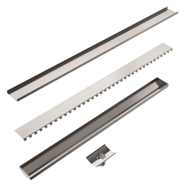 TILE INSERT V CHANNEL FLOOR GRATE 50MM OUTLET WITH HOLE SAW BRUSHED NICKEL (NRFG002HSBN)