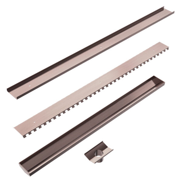TILE INSERT V CHANNEL FLOOR GRATE 50MM OUTLET WITH HOLE SAW BRUSHED BRONZE (NRFG002HSBZ)
