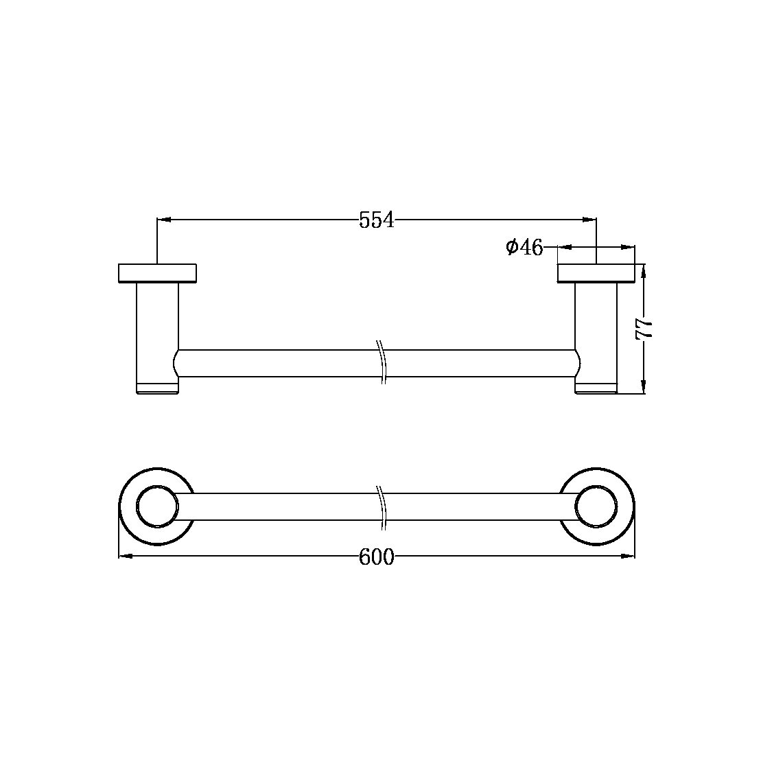Dolce II SINGLE TOWEL RAIL 600MM CHROME (NR2024CH)