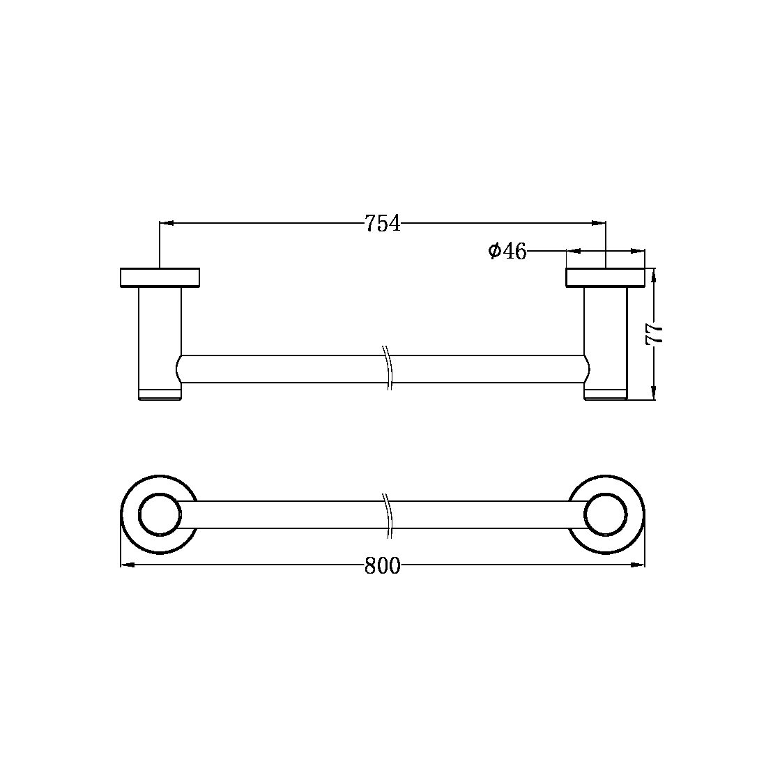 Dolce II SINGLE TOWEL RAIL 800MM BRUSHED NICKEL (NR2030BN)