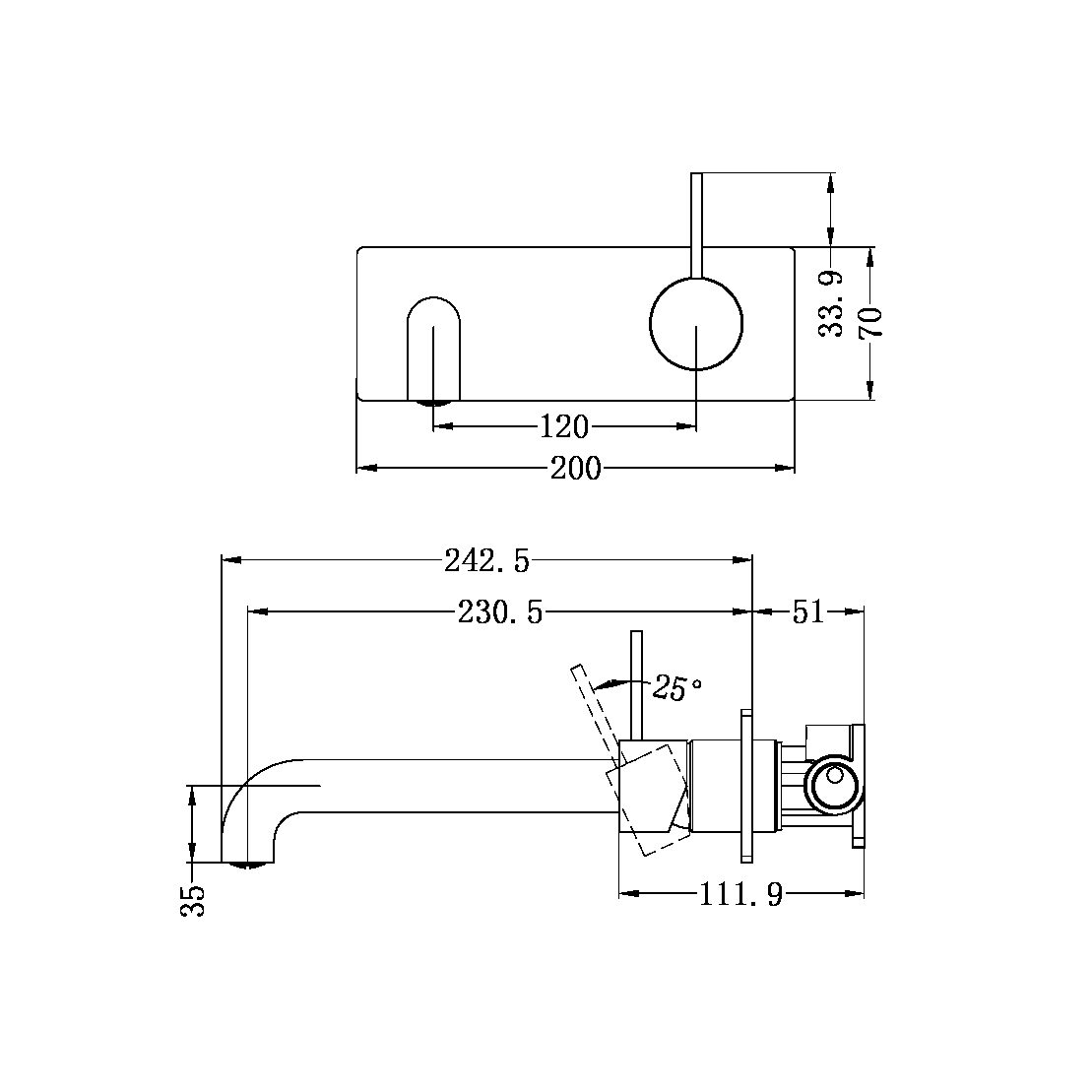 MECCA WALL BASIN/BATH MIXER HANDLE UP 120/160/185/230/260 MM SPOUT MATTE WHITE (NR221910b120/160/185/230/260 MW)