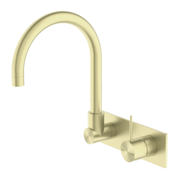 MECCA WALL BASIN/BATH MIXER SWIVEL SPOUT HANDLE UP BRUSHED GOLD (NR221910pBG)