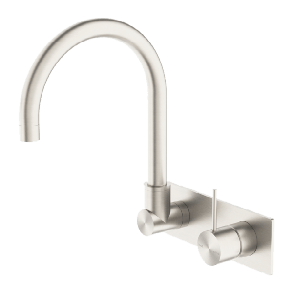 MECCA WALL BASIN/BATH MIXER SWIVEL SPOUT HANDLE UP BRUSHED NICKEL (NR221910pBN)