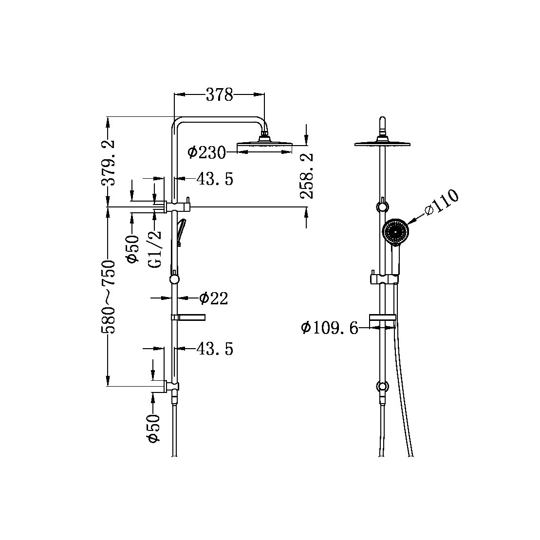 PROJECT TWIN SHOWER SET MATTE BLACK (NR232105MB)