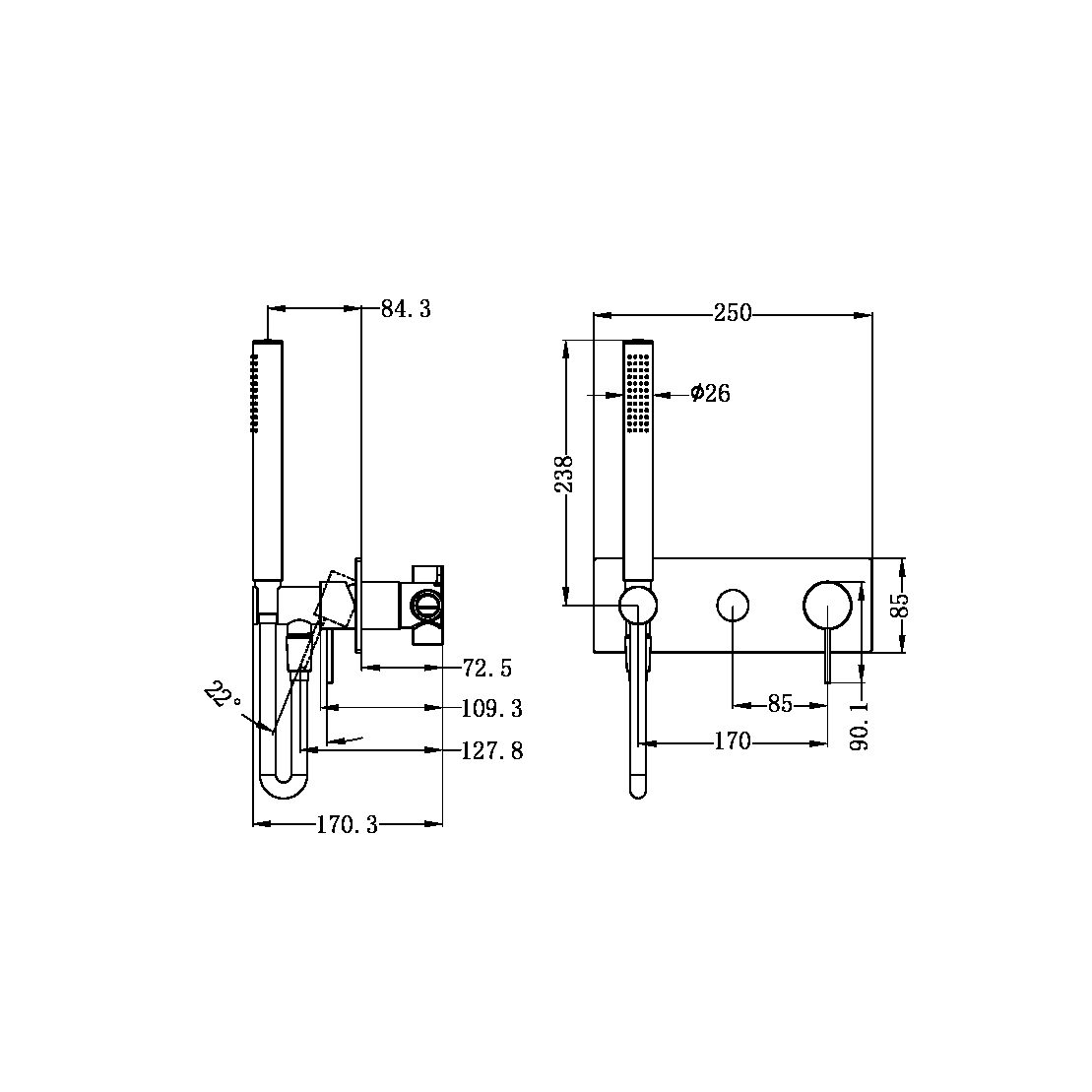 MECCA SHOWER MIXER WITH DIVERTOR SYSTEM SHOWER FAUCET SET WITH 2 HANDLES CHROME (NR221912eCH)