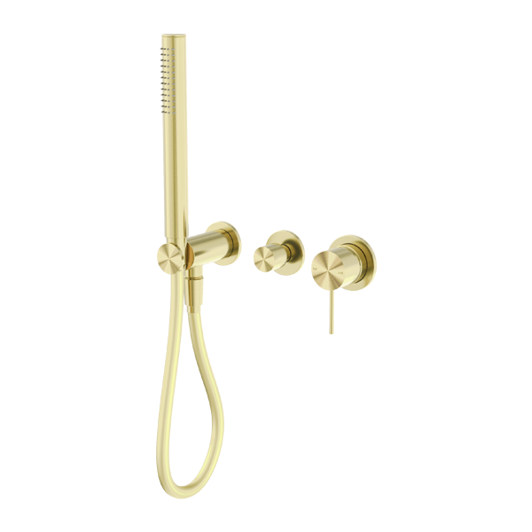 MECCA SHOWER MIXER WITH DIVERTOR SYSTEM SEPARATE BACK PLATE SHOWER FAUCET SET WITH 2 HANDLES BRUSHED GOLD (NR221912fBG)