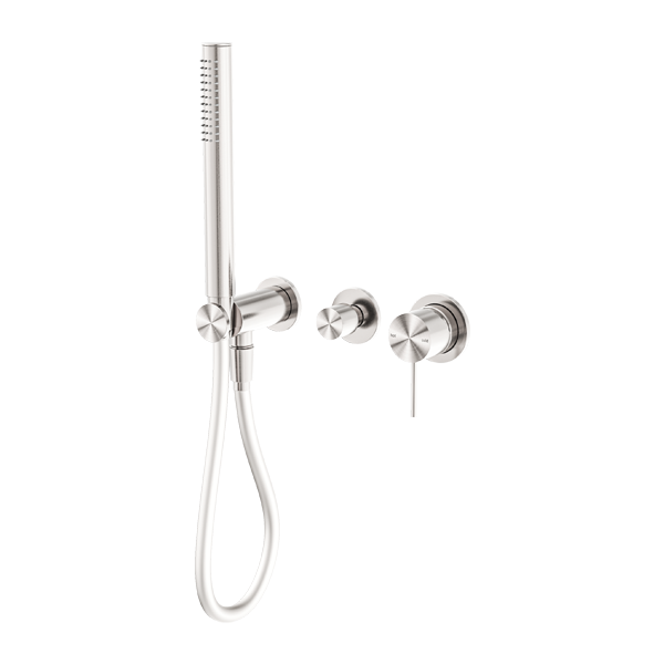 MECCA SHOWER MIXER WITH DIVERTOR SYSTEM SEPARATE BACK PLATE SHOWER FAUCET SET WITH 2 HANDLES BRUSHED NICKEL (NR221912fBN)