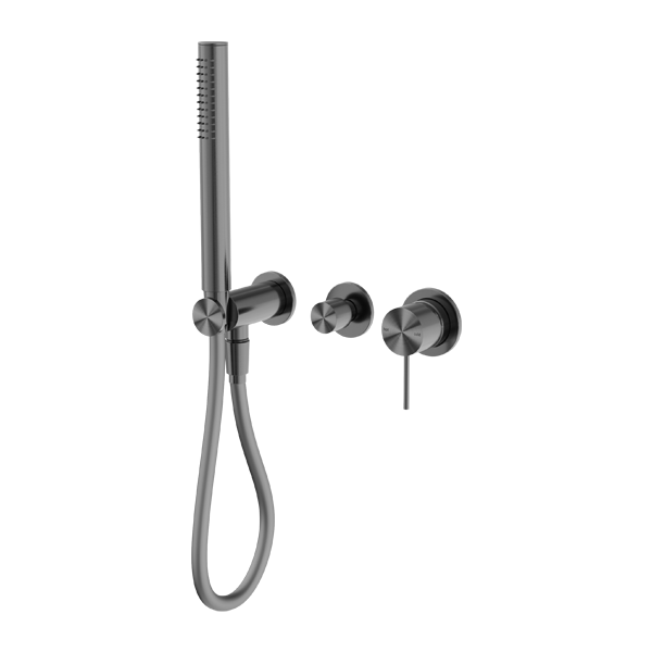 MECCA SHOWER MIXER WITH DIVERTOR SYSTEM SEPARATE BACK PLATE SHOWER FAUCET SET WITH 2 HANDLES GUN METAL (NR221912fGM)