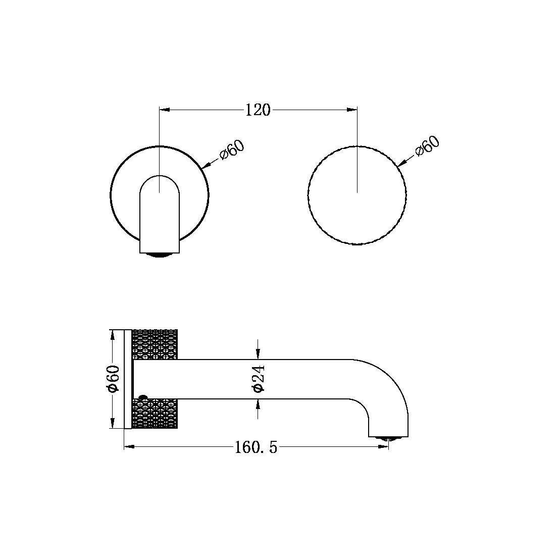 OPAL PROGRESSIVE WALL BASIN/BATH SET 120/160/185/230/260 MM SPOUT BRUSHED GOLD (NR252007a120/160/185/230/260 BG)