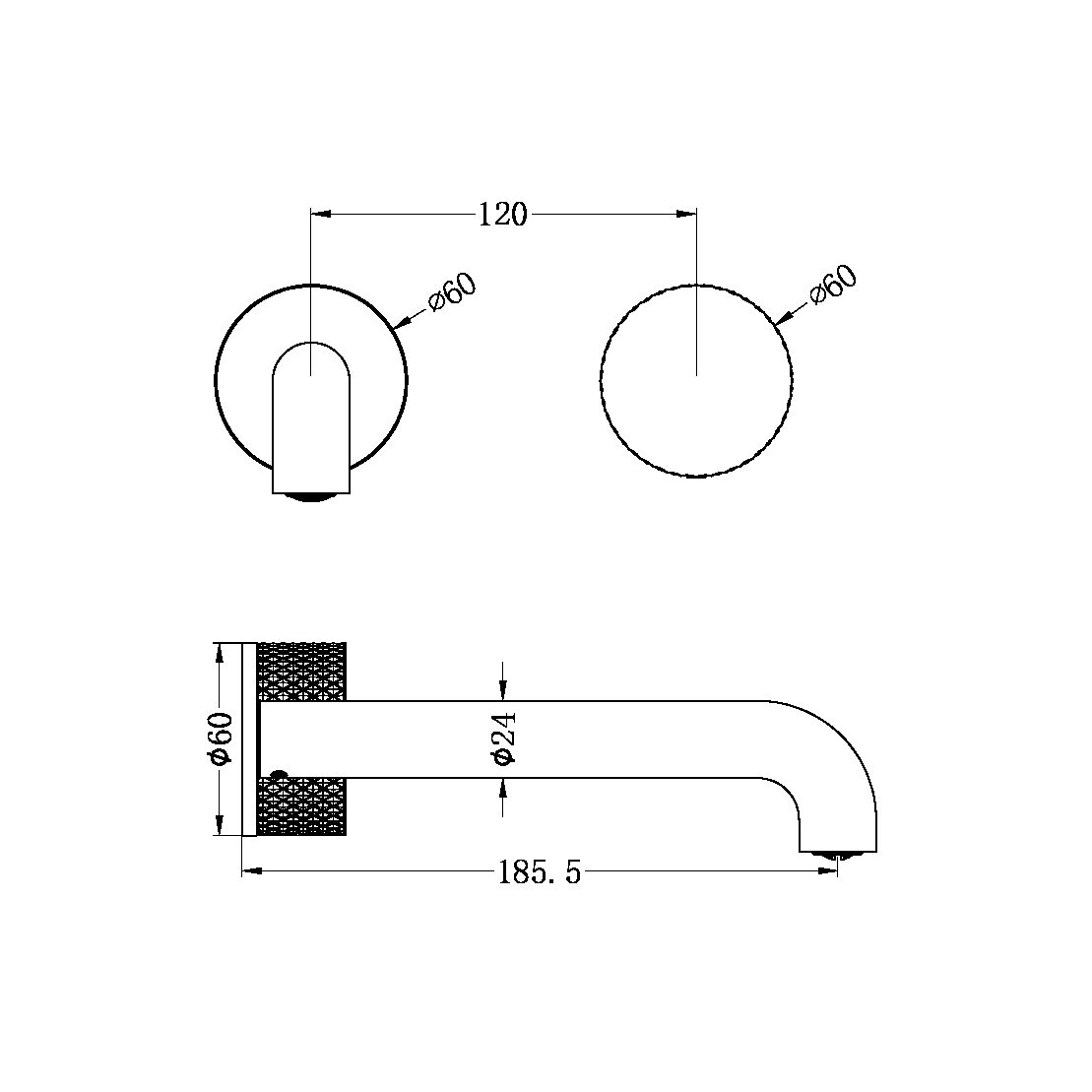 OPAL PROGRESSIVE WALL BASIN/BATH SET 120/160/185/230/260 MM SPOUT BRUSHED GOLD (NR252007a120/160/185/230/260 BG)