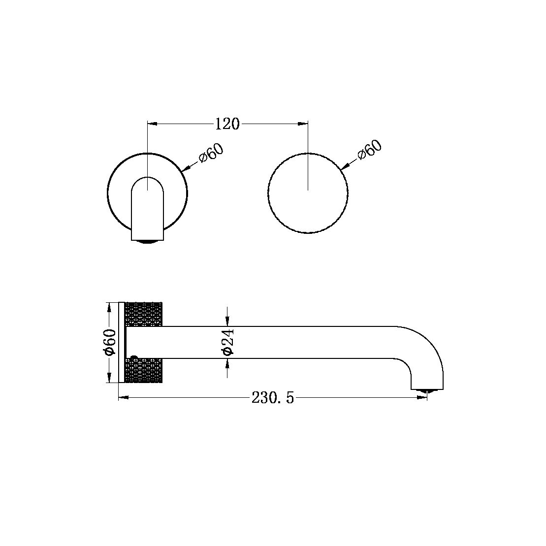 OPAL PROGRESSIVE WALL BASIN/BATH SET 120/160/185/230/260 MM SPOUT BRUSHED GOLD (NR252007a120/160/185/230/260 BG)