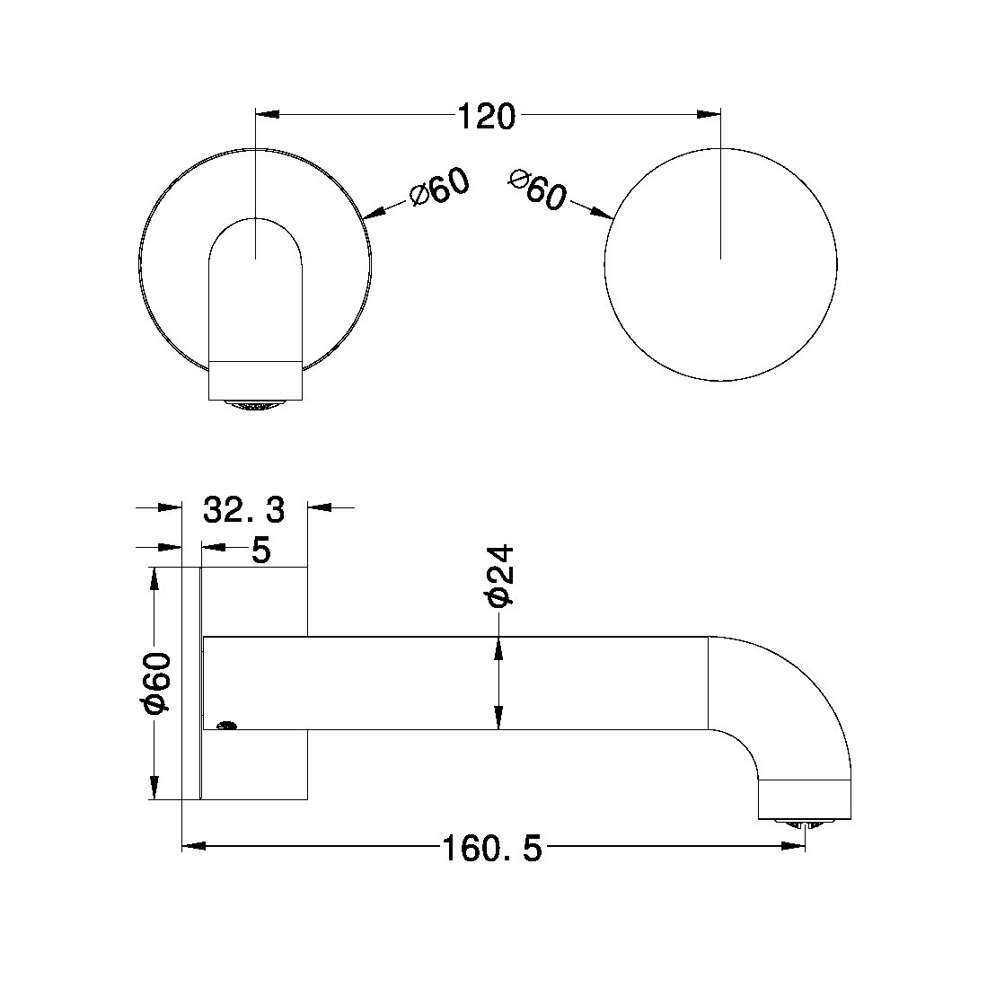 KARA PROGRESSIVE WALL BASIN/BATH SET 120/160/185/230/260 MM SPOUT GUN METAL (NR271907a120/160/185/230/260 GM)