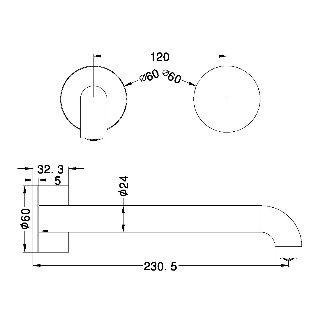 KARA PROGRESSIVE WALL BASIN/BATH SET 120/160/185/230/260 MM SPOUT GUN METAL (NR271907a120/160/185/230/260 GM)