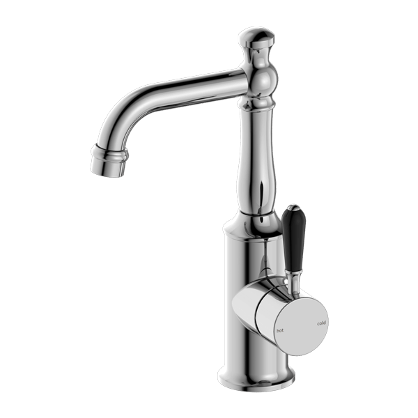 YORK BASIN MIXER WITH BLACK PORCELAIN LEVER CHROME (NR69210103CH)