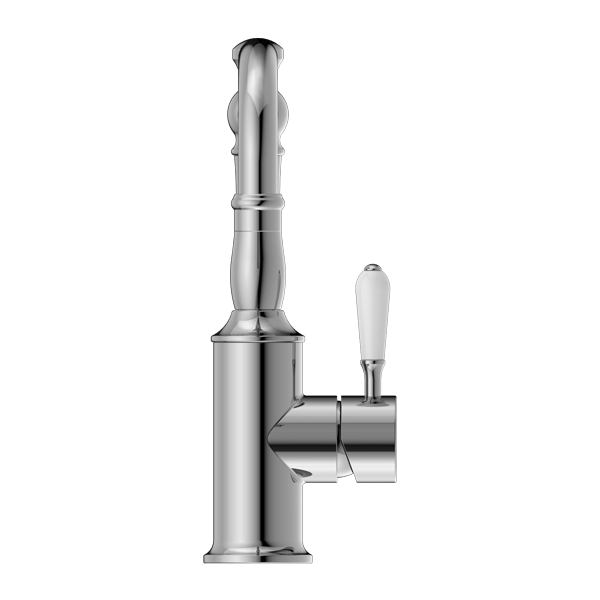 YORK BASIN MIXER HOOK SPOUT WITH WHITE PORCELAIN LEVER BATHROOM FAUCET CHROME (NR69210201CH)