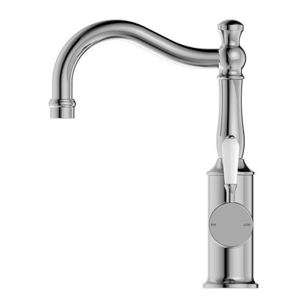 YORK BASIN MIXER HOOK SPOUT WITH WHITE PORCELAIN LEVER BATHROOM FAUCET CHROME (NR69210201CH)