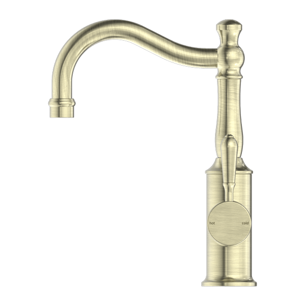 YORK BASIN MIXER HOOK SPOUT WITH METAL LEVER AGED BRASS (NR69210202AB)