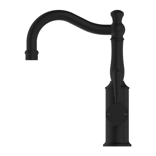 YORK BASIN MIXER HOOK SPOUT WITH METAL LEVER MATTE BLACK (NR69210202MB)