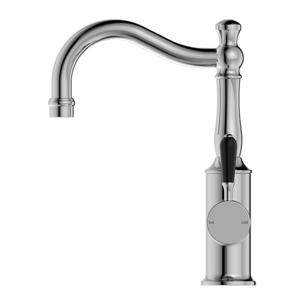 YORK BASIN MIXER HOOK SPOUT WITH BLACK PORCELAIN LEVER CHROME (NR69210203CH)
