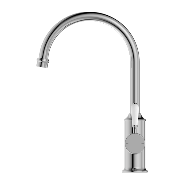 YORK KITCHEN MIXER GOOSNECK SPOUT WITH WHITE PORCELAIN LEVER CHROME (NR69210601CH)